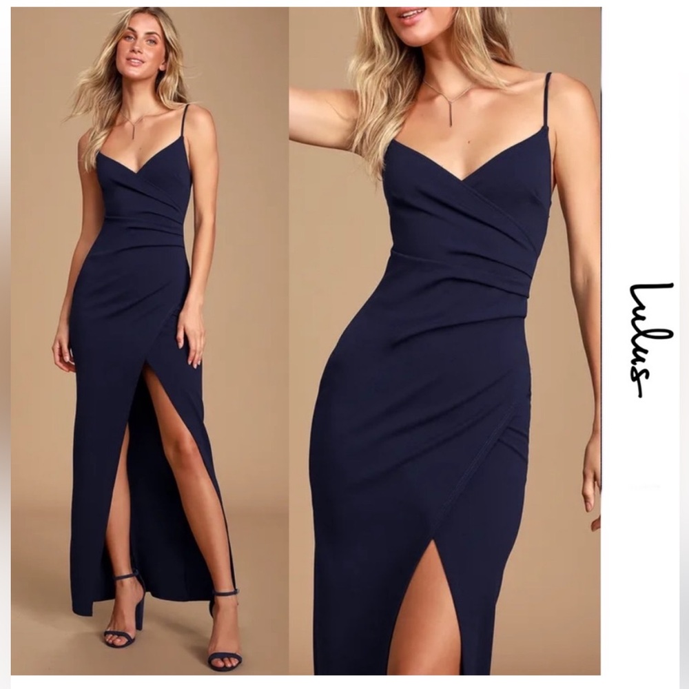 Lulu’s Sweetest Admirer - Navy Blue Ruched Surplice Maxi Dress
